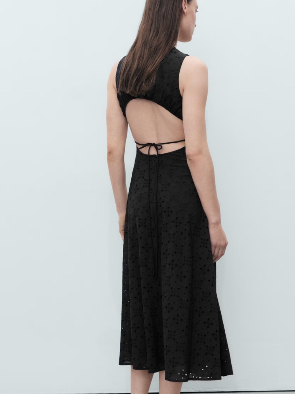Mango Black Sleeveless Eyelet Midi Dress